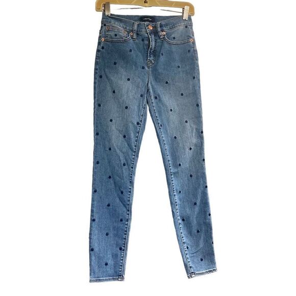 J.CREW Women’s Jeans 9” High-Rise Toothpick Polka Dot Blue Inseam 26” - Picture 1 of 10